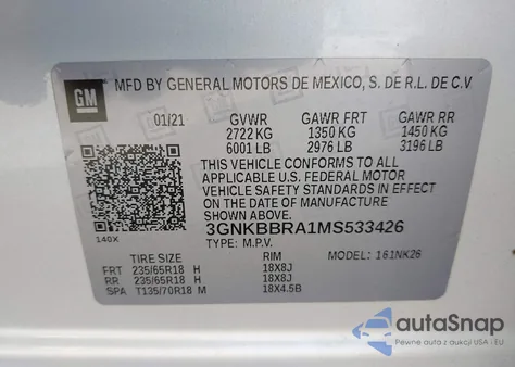 2021 Chevrolet Blazer Fwd 1Lt z USA, uszkodzony, nr VIN 3GNKBBRA1MS533426